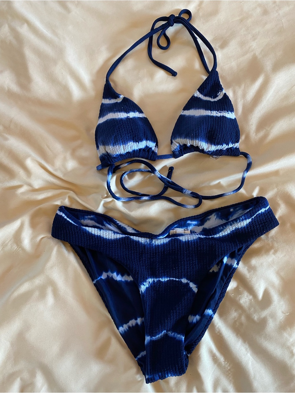 BECCA Navy and White Tie-Dye Ribbed Bikini